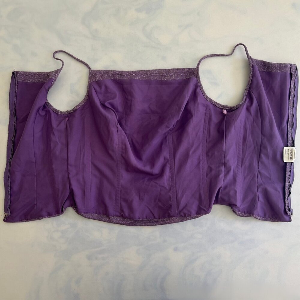 Purple & Silver Sparkle Fitted Ruched Zipper Back Tank Top - Picture 5 of 7